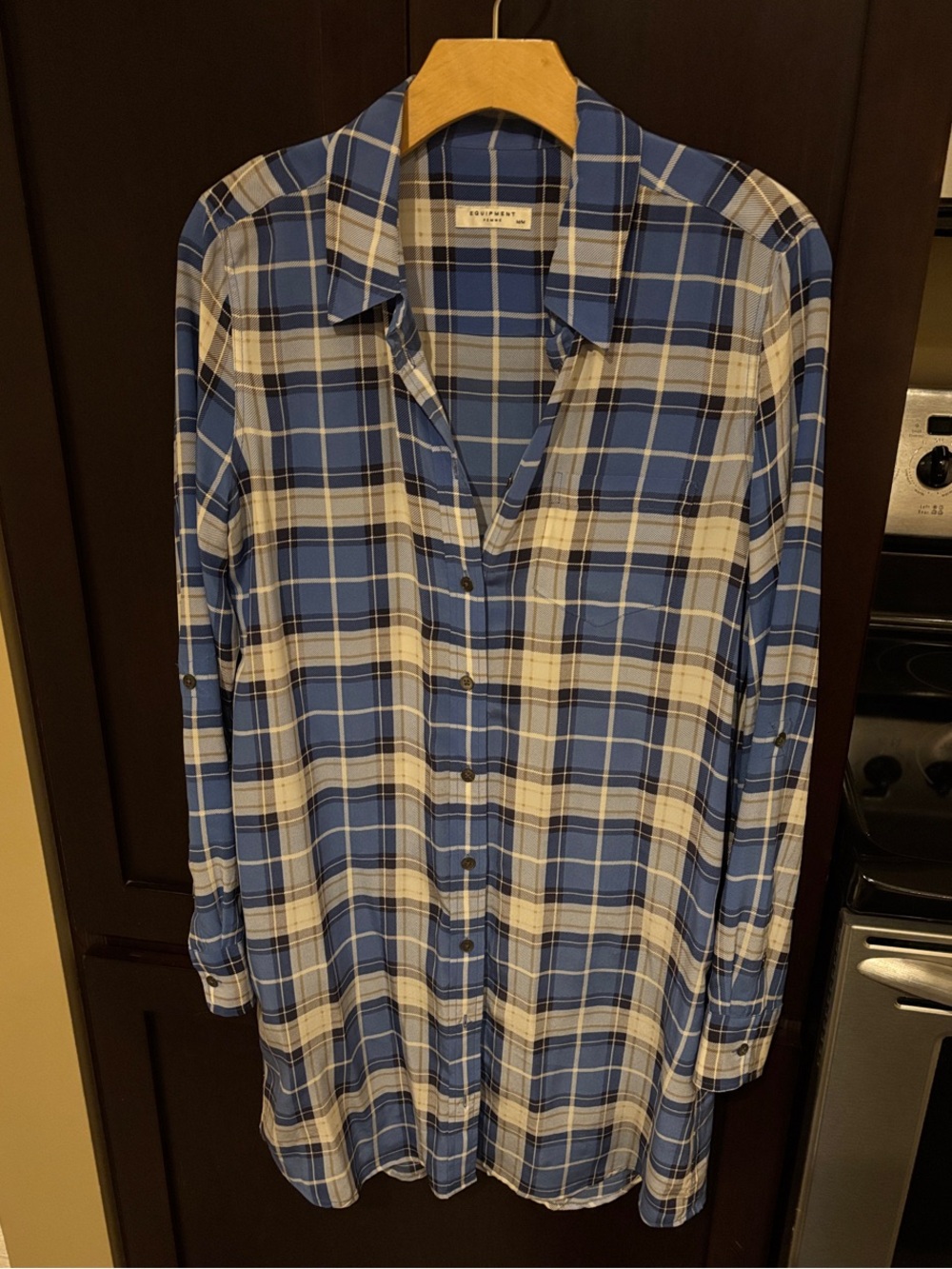 Equipment Blue and White Plaid Long-Sleeve Tunic Shirt